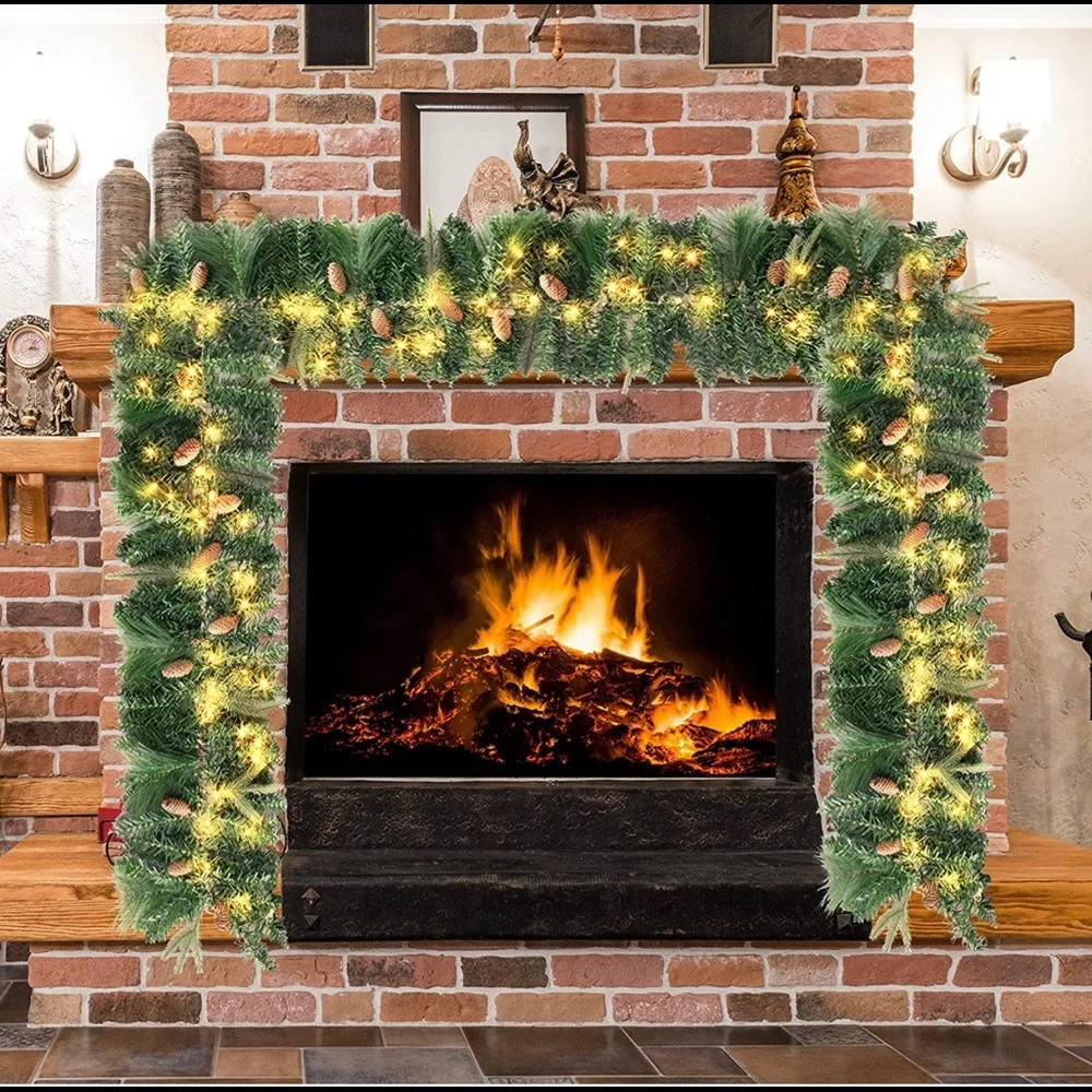9ft Chrsitmas Garland (Cone) Prelit with 100 LED Warm White String Lights